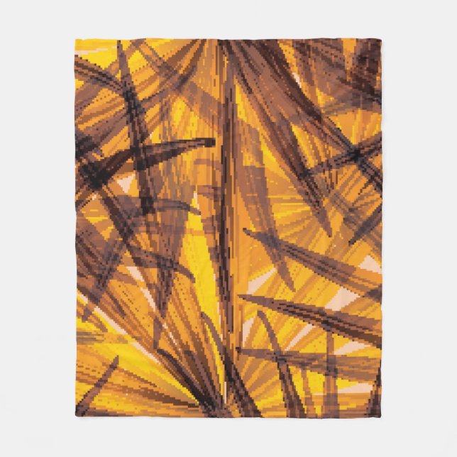 Tropical palm leaves illustration pattern fleece blanket (Front)