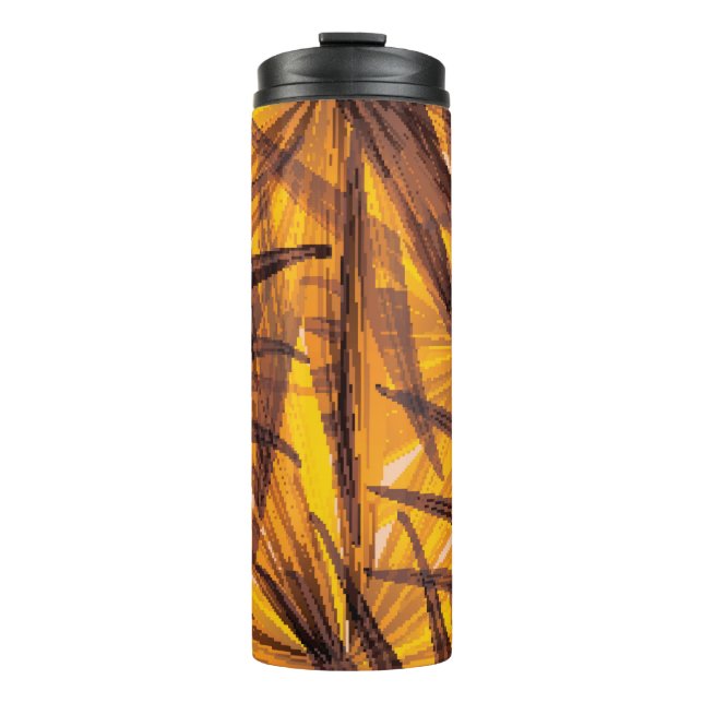 Tropical palm leaves illustration pattern thermal tumbler (Front)