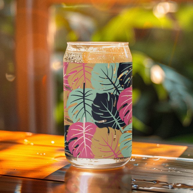 Tropical Palm Leaves in Pink & Blue | Can Glass (Creator Uploaded)