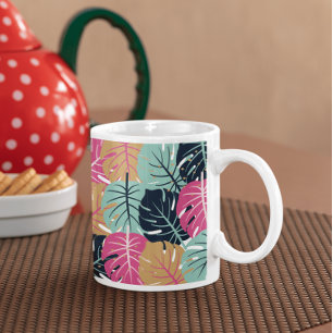 Tropical Palm Leaves in Pink & Blue Coffee Mug