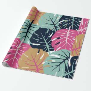 Tropical Palm Leaves in Pink & Blue    Wrapping Paper