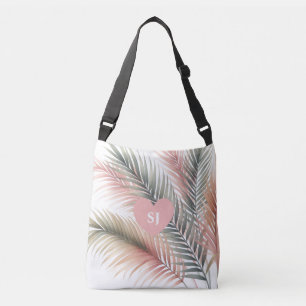 Tropical Palm Leaves Initials Crossbody Bag
