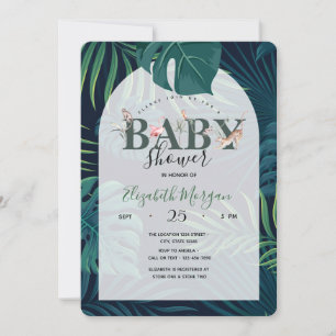 Tropical Palm Leaves Jungle Animals Baby Shower Invitation