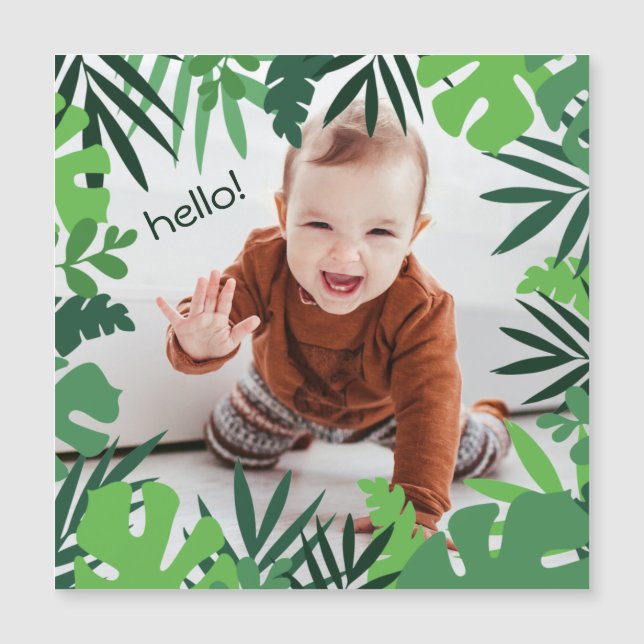 Tropical palm leaves jungle hello text (Front)