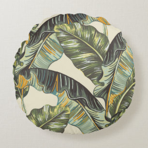 Tropical palm leaves, jungle leaf seamless vintag round cushion