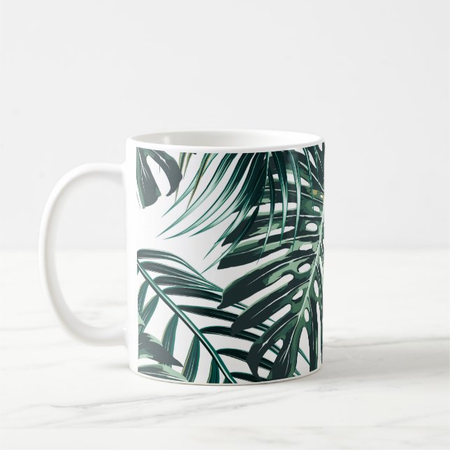 Tropical palm leaves, jungle leaves seamless flora coffee mug (Left)
