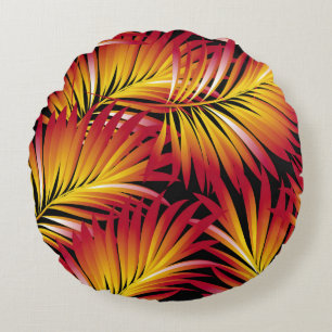 Tropical palm leaves, jungle leaves. vintage flora round cushion