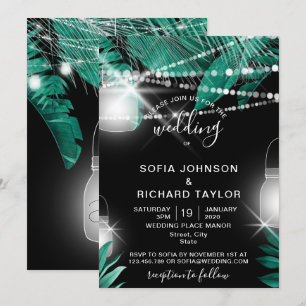 Tropical Palm Leaves Light Jar black Invitation