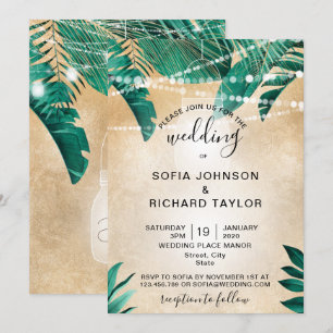 Tropical Palm Leaves Light Jar gold Invitation