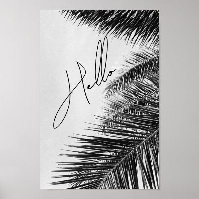 Tropical Palm Leaves Modern Cursive Font Hello  Poster (Front)