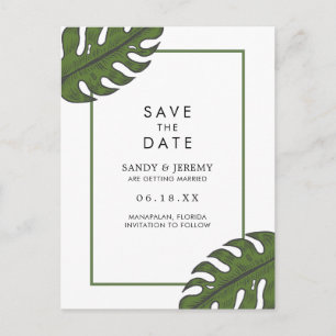 Tropical Palm Leaves Modern Wedding Save the Date Announcement Postcard