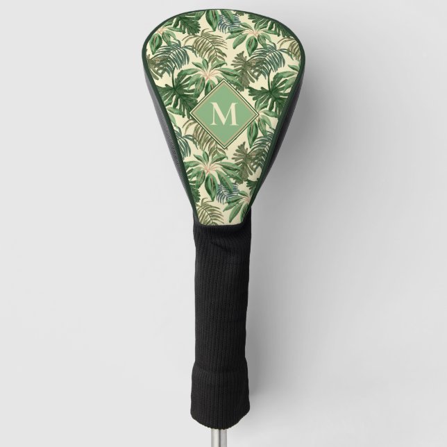 Tropical Palm Leaves Monogram Golf Head Cover (Front)