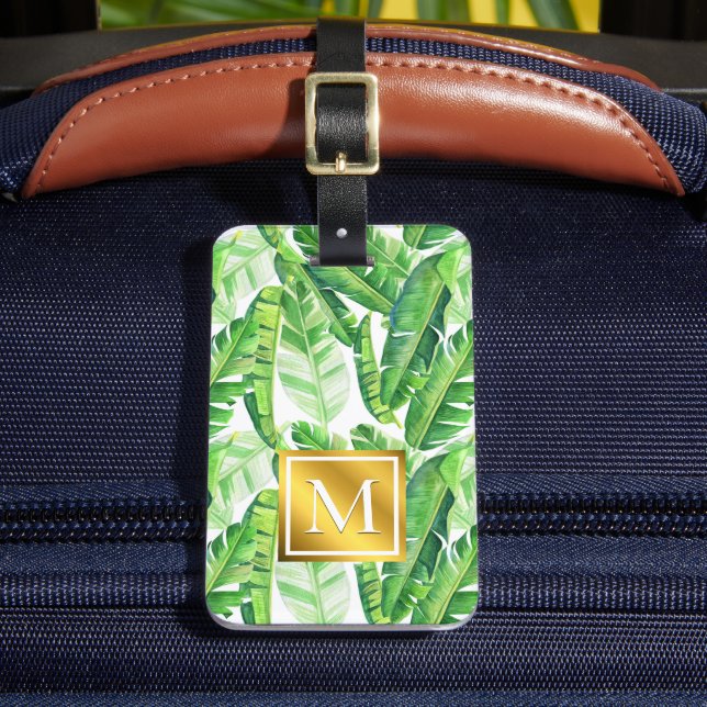Tropical Palm Leaves Monogram Luggage Tag (Front Insitu 2)