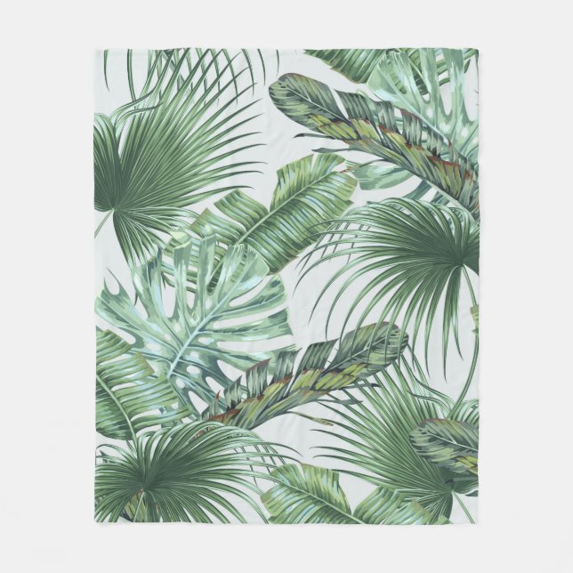 Tropical palm leaves, monstera, banana leaf, jungl fleece blanket (Front)