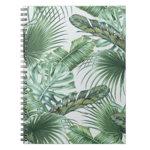 Tropical palm leaves, monstera, banana leaf, jungl notebook