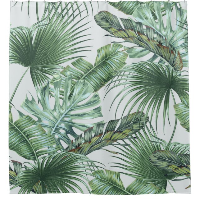 Tropical palm leaves, monstera, banana leaf, jungl shower curtain (Front)
