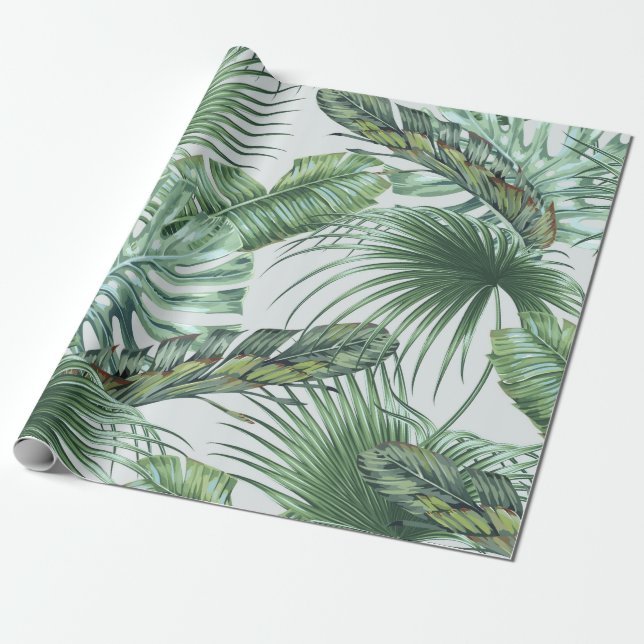 Tropical palm leaves, monstera, banana leaf, jungl wrapping paper (Unrolled)