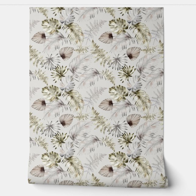 Tropical Palm Leaves Monsterra Wallpaper (Unrolling)