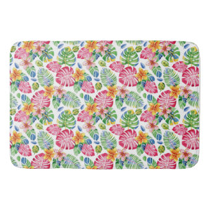 Tropical Palm Leaves nature pink green summer Bath Mat
