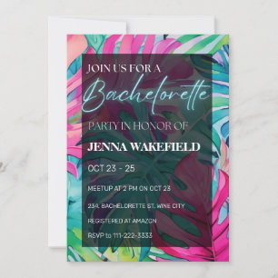Tropical Palm Leaves Neon Bachelorette Party Invitation