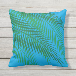 Tropical Palm Leaves on Blue Sky - Outdoor Cushion