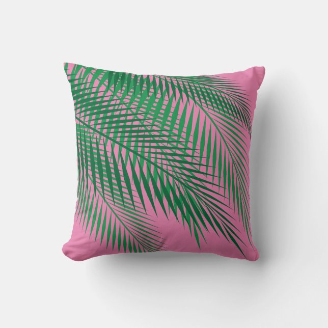 Tropical Palm Leaves on Pink Sky Cushion (Front)