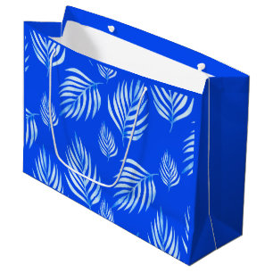 Tropical Palm Leaves on Royal Blue Large Gift Bag