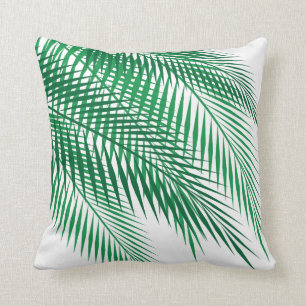 Tropical Palm Leaves on White Cushion