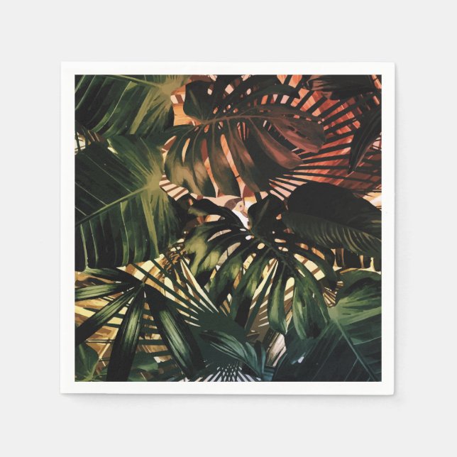 Tropical Palm Leaves Parrots Green Napkin (Front)