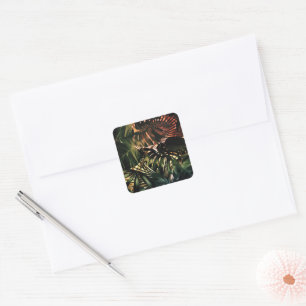 Tropical Palm Leaves Parrots Green Square Sticker