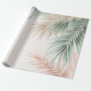 Tropical Palm Leaves Pastel Pink Green Blue Wrapping Paper