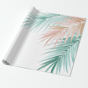 Tropical Palm Leaves Pastel Pink Green Blue Wrapping Paper