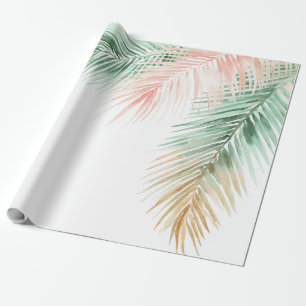 Tropical Palm Leaves Pastel Pink Green Blue Wrapping Paper