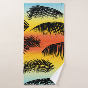 Tropical palm leaves pattern bath towel