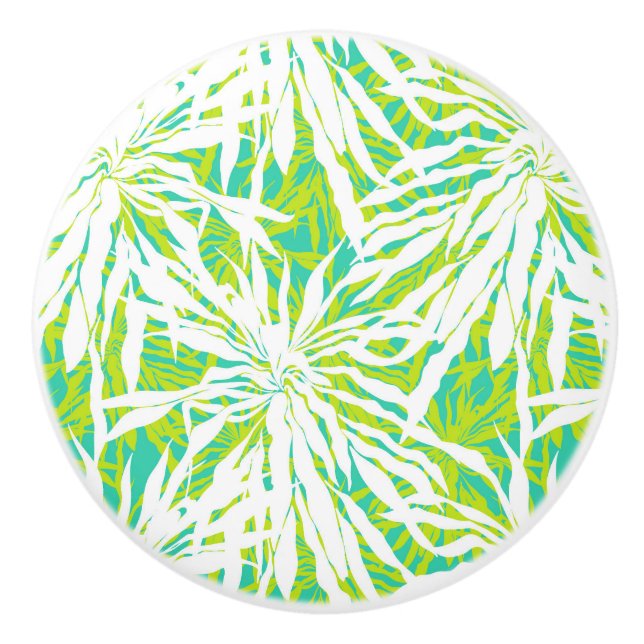 Tropical Palm Leaves Pattern Ceramic Knob (Front)