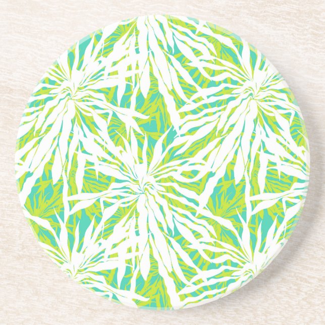 Tropical Palm Leaves Pattern Coaster (Front)