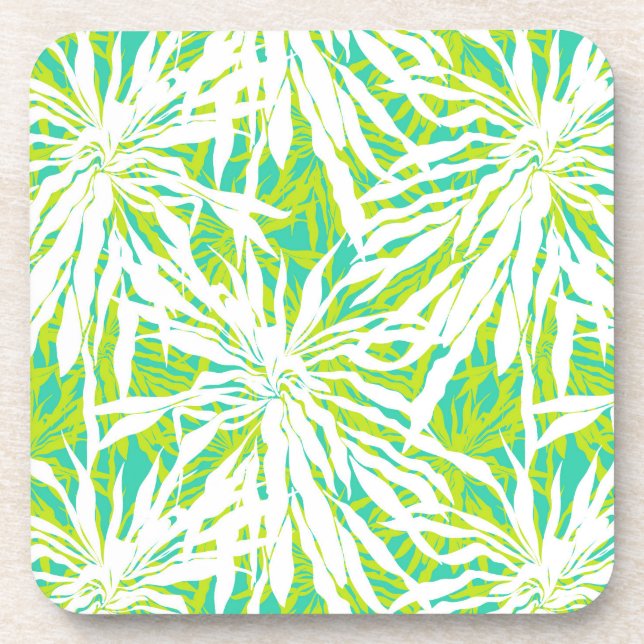 Tropical Palm Leaves Pattern Coaster (Front)
