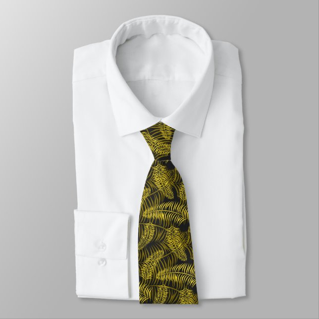Tropical Palm Leaves Pattern on Grey Tie (Tied)