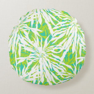 Tropical Palm Leaves Pattern Round Cushion