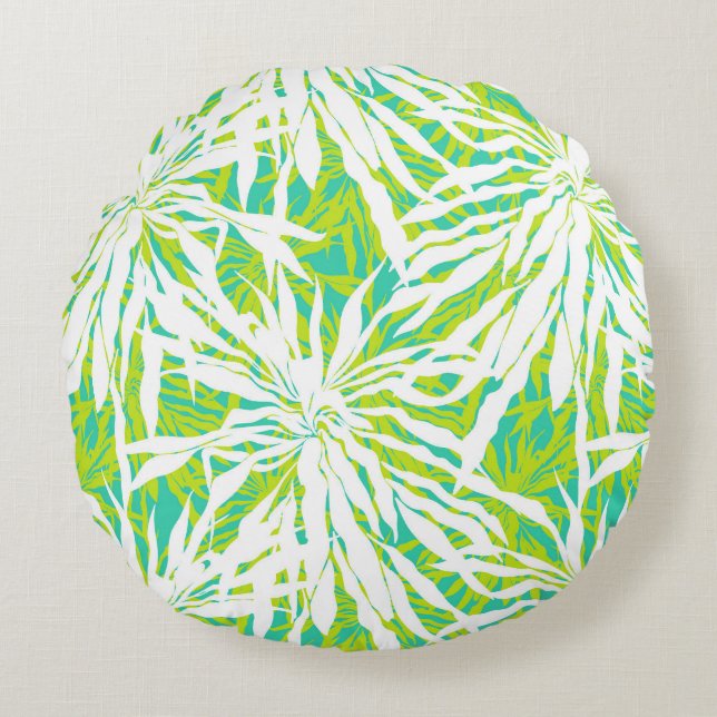 Tropical Palm Leaves Pattern Round Cushion (Front)