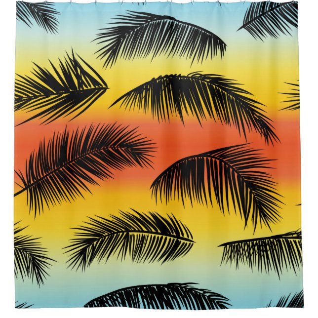 Tropical palm leaves pattern shower curtain (Front)