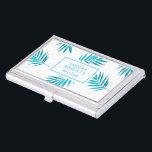 Tropical palm leaves pattern turquoise and white business card holder<br><div class="desc">Elegant and modern turquoise-blue tropical palm leaves pattern. White background accented with small dots in colour of leaves.
Interior design sample template. Please email the designer if you need any assistance customising this design or any designs on Zazzle.
It is always free and timely with ArtOnWear designers.</div>