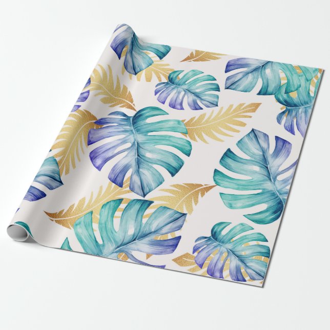 Tropical Palm Leaves Pattern Wrapping Paper (Unrolled)