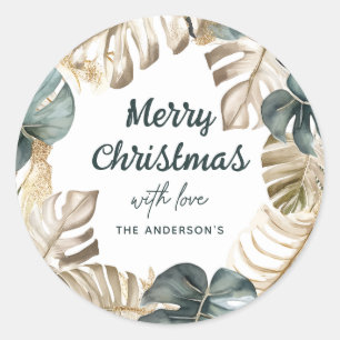 Tropical Palm Leaves Personalised Christmas Classic Round Sticker