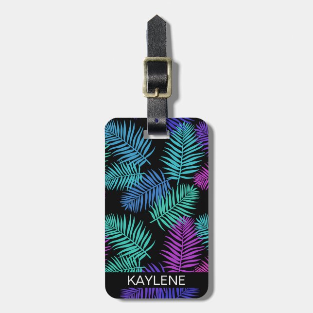 Tropical Palm Leaves Personalised Luggage Tag (Front Vertical)