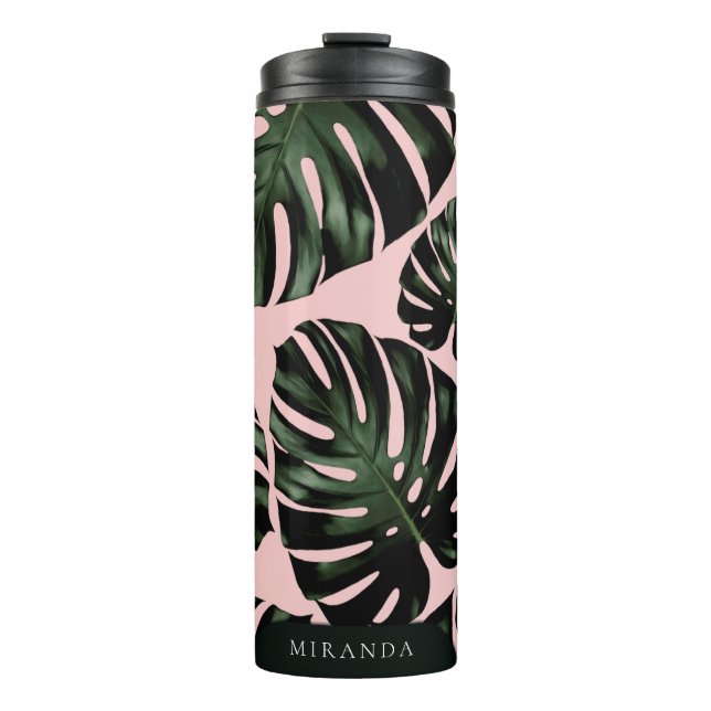 Tropical Palm Leaves Personalised Name Tote Bag Thermal Tumbler (Front)