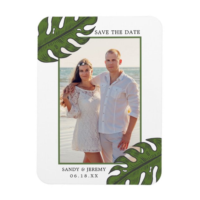 Tropical Palm Leaves Photo Wedding Save the Date Magnet (Vertical)