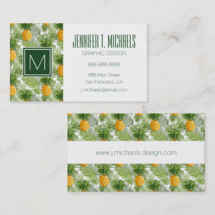 Tropical Palm Leaves & Pineapples   Add Your Name Business Card