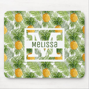 Tropical Palm Leaves & Pineapples Add Your Name Mouse Mat