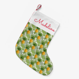 Tropical Palm Leaves & Pineapples   Add Your Name Small Christmas Stocking